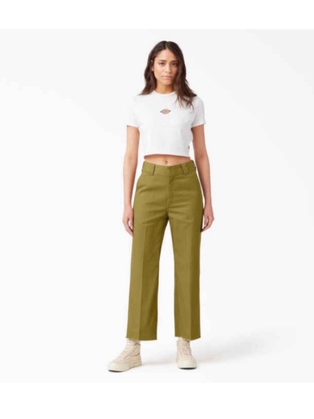Dickies Olive Straight Crop Work Trousers